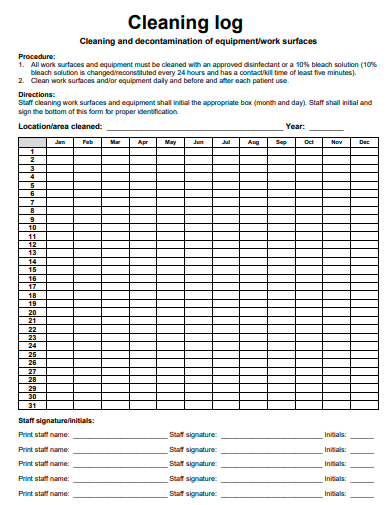 FREE 10 Cleaning Log Samples In PDF