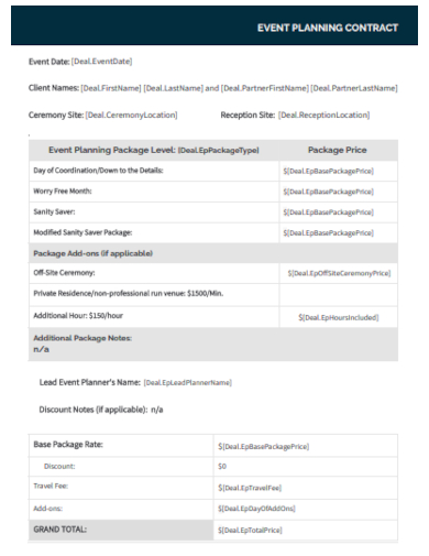 client event planner contract