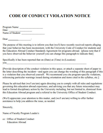code of conduct violation notice 