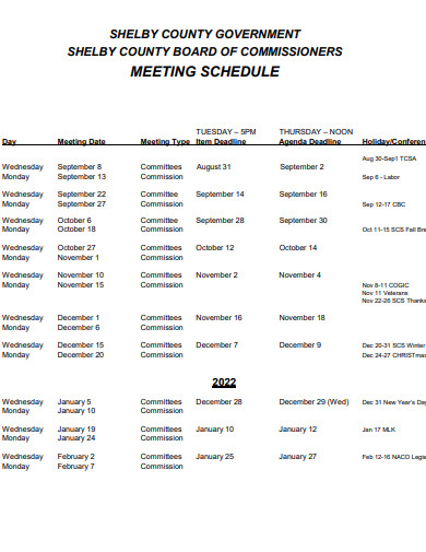 commission meeting schedule