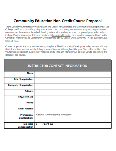 community education non credit course proposal