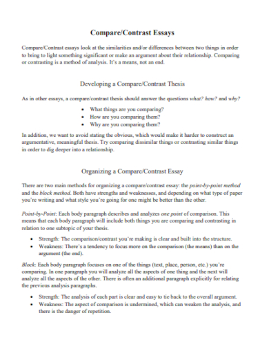 compare and contrast thesis essay
