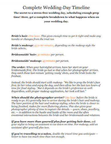 complete wedding day schedule template