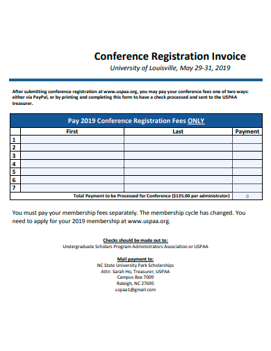 conference registration invoice