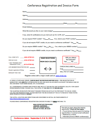 conference registration and invoice form