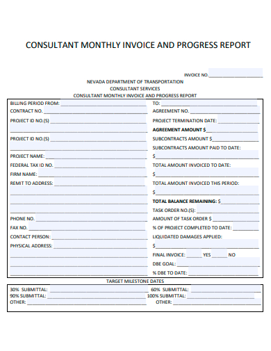 consultant monthly invoice and progress report