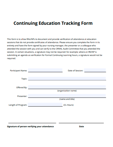 continuing education tracking form