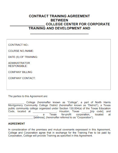 contract training agreement template