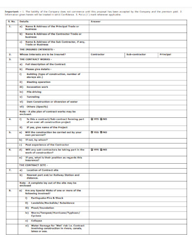 contractor all risk proposal template 