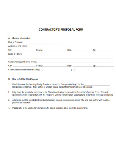 contractor proposal form 