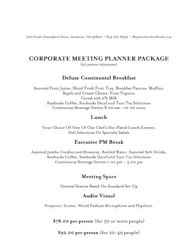 corporate meeting planner package