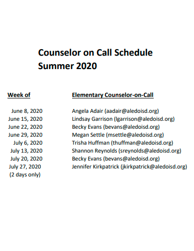 counselor on call schedule