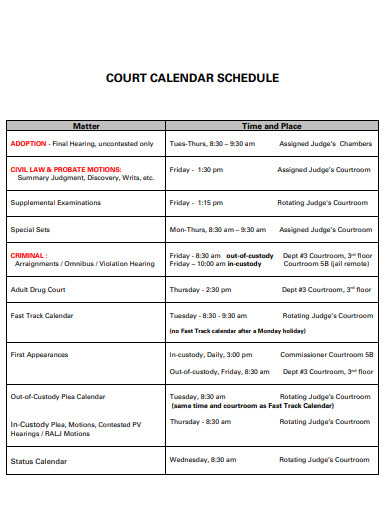 court calendar schedule