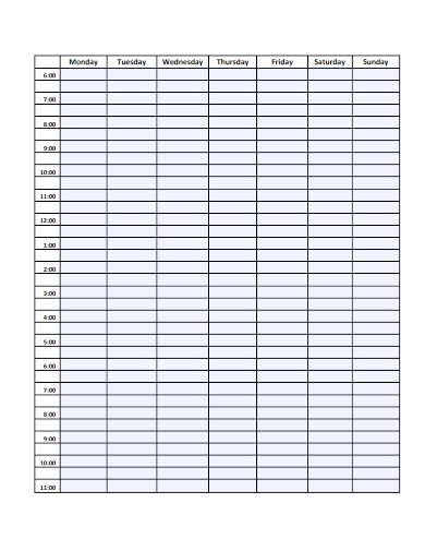 creating weekly schedule template with hours