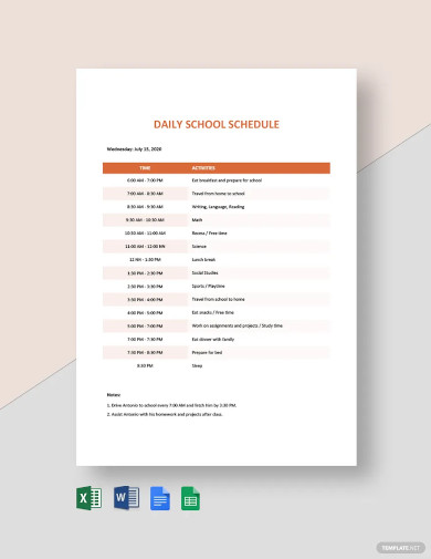 daily school schedule