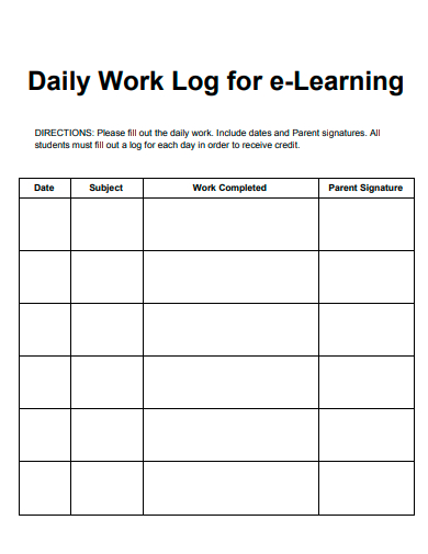 daily work log for e learning