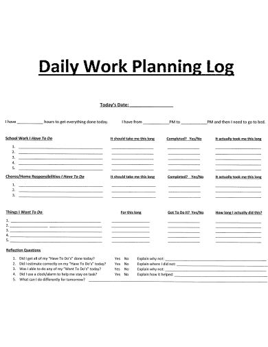 daily work planning log