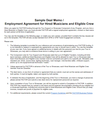 deal memo employment agreement
