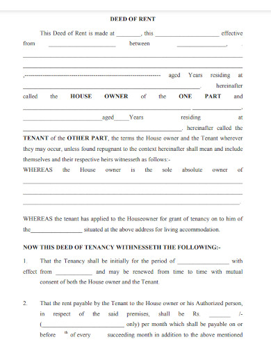 deed of rental agreement template