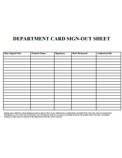 department card sign out sheet