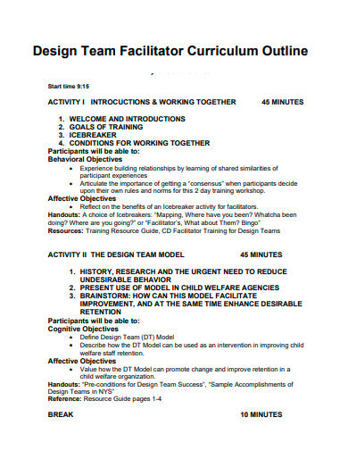 design team facilitator curriculum outline