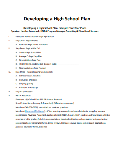 developing a high school plan