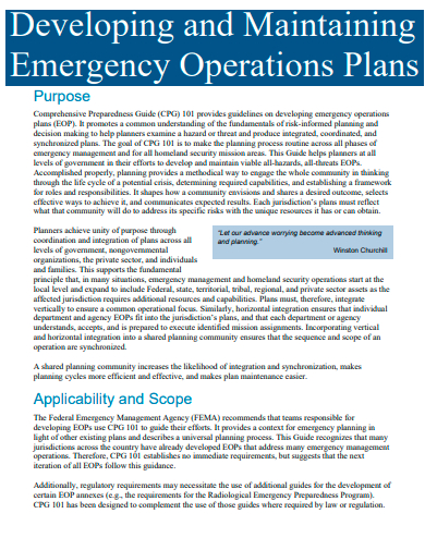 developing and maintaining emergency operations plan