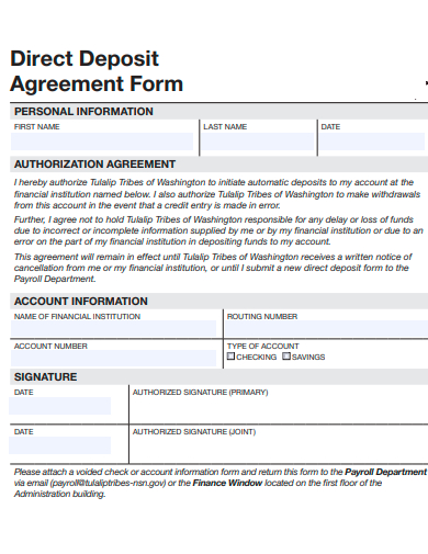 direct deposit agreement form