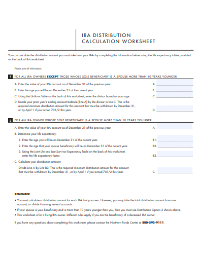 distribution calculation worksheet