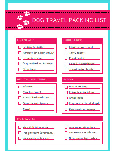 dog travel packing list