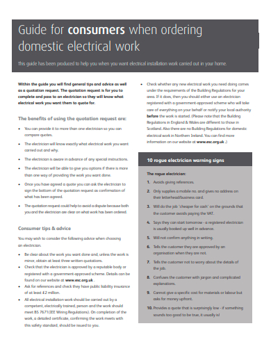 domestic electrical work quote