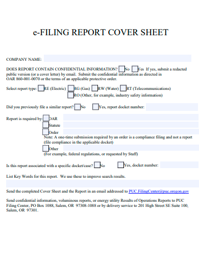 e filing report cover sheet