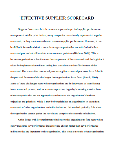 effective supplier scorecard