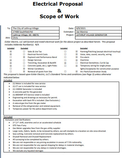 electrical proposal scope of work