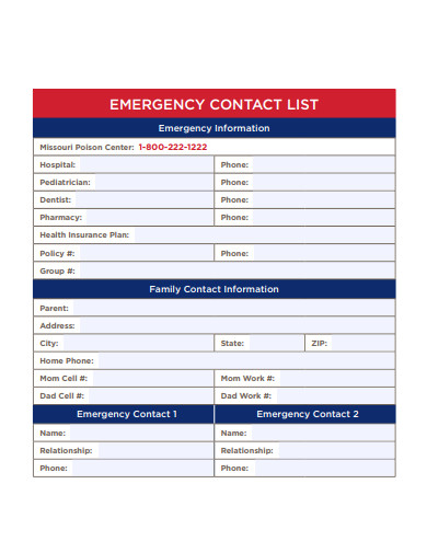 FREE 10 Emergency Contact List Samples In PDF