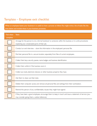 employee exit task checklist