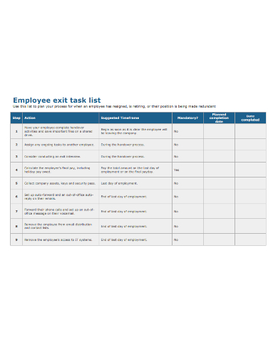 employee exit task list