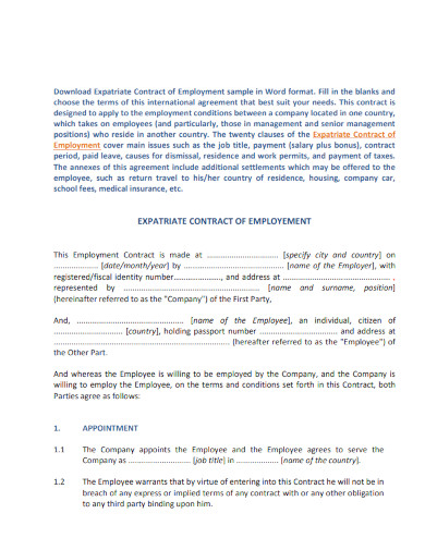 employee expatriate agreement template