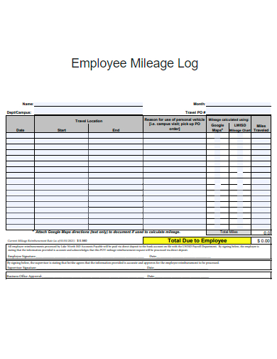employee mileage log example