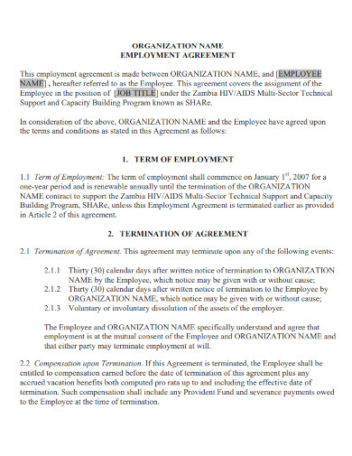 employee organization agreement template