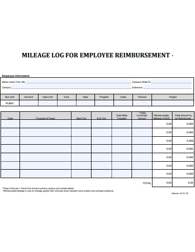 employee reimbursement mileage log