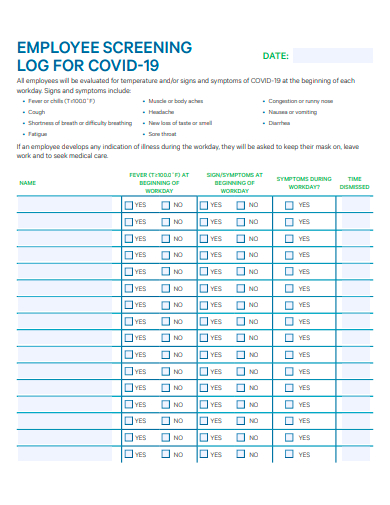 employee screening log for covid 19