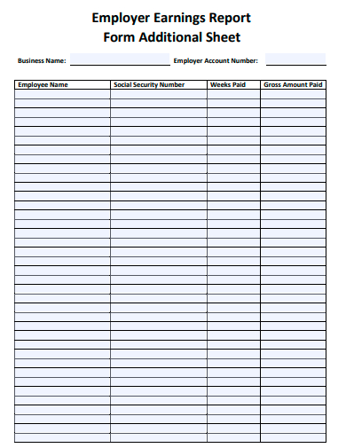 employer earnings report form additional sheet