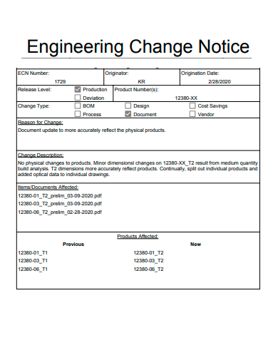 engineering change notice example