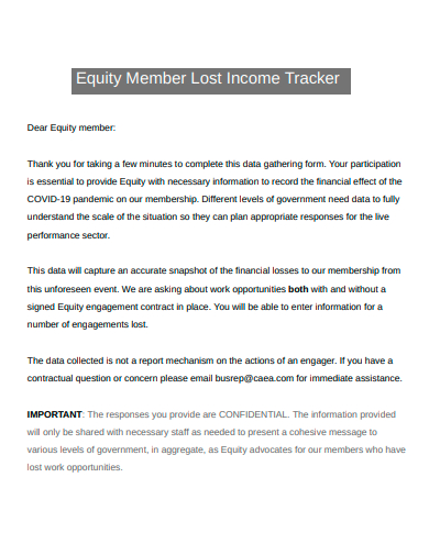 equity member lost income tracker