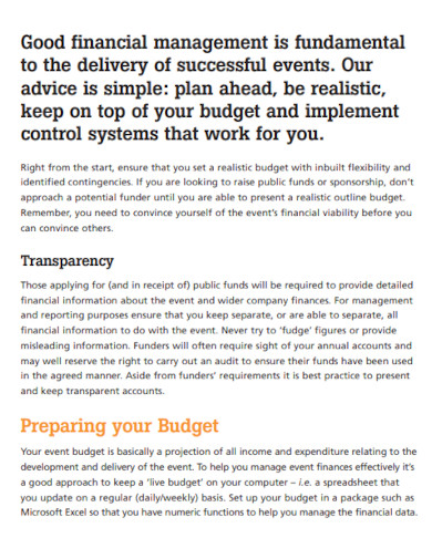 event budget finacial management 