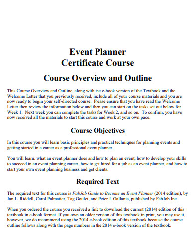 event planner certificate course