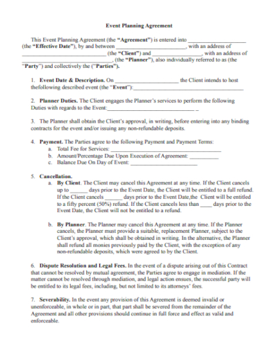 event planning agreement contract