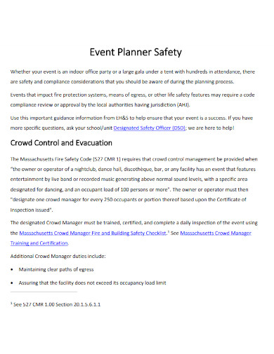 event wedding planner safety