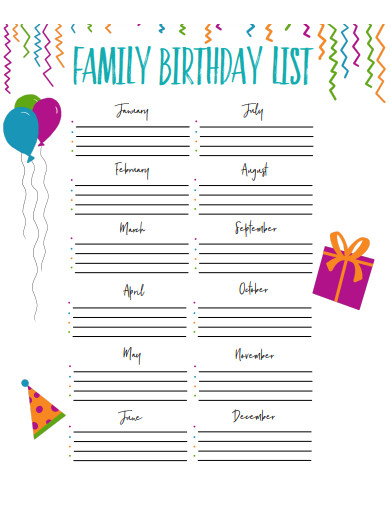 family birthday list